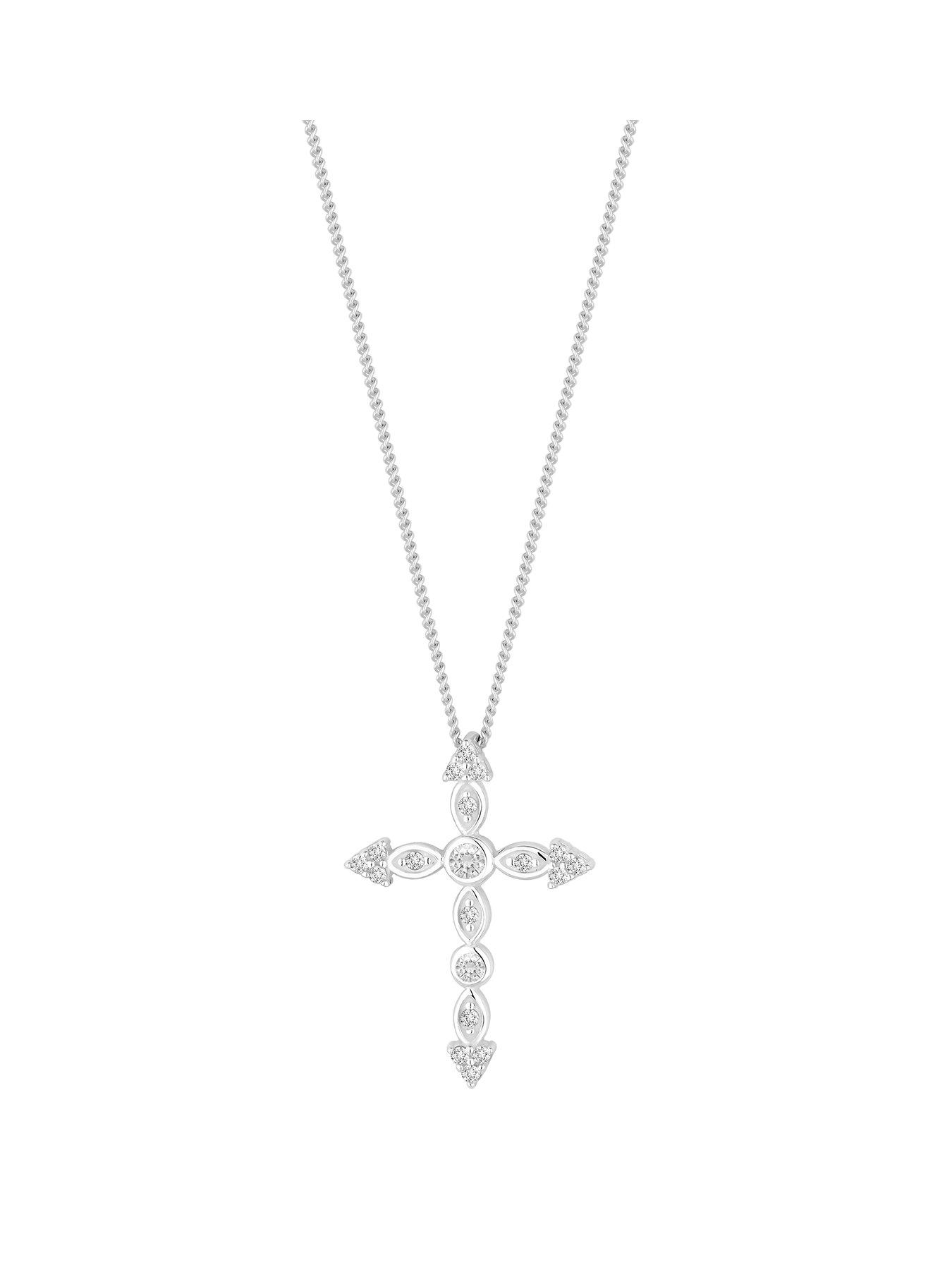 Product photograph of Simply Silver Simply Silver Sterling Silver 925 Cubic Zirconia Cross Pendant from very.co.uk