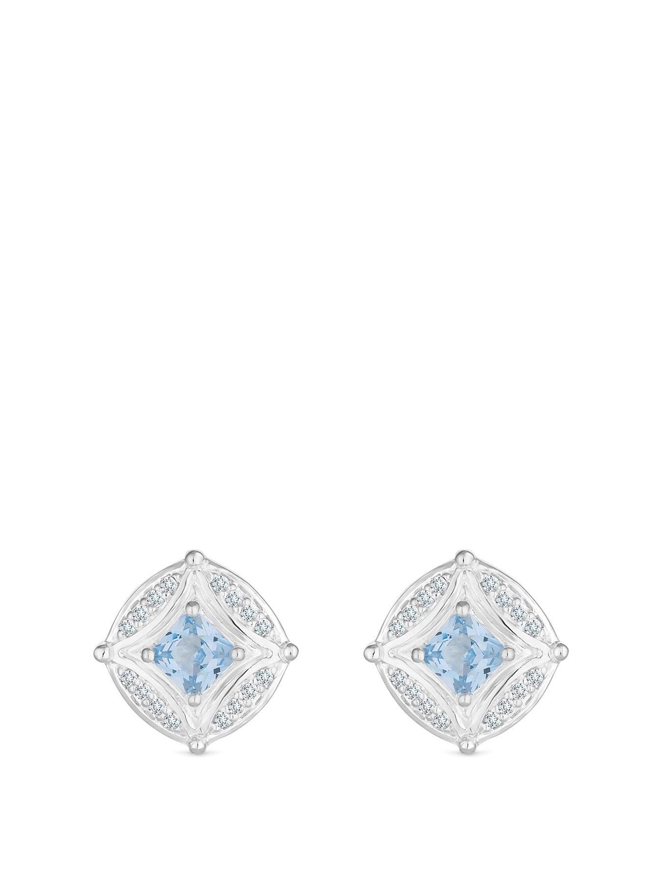 Product photograph of Simply Silver Sterling Silver 925 Blue Spinel And Cubic Zirconia Earring from very.co.uk
