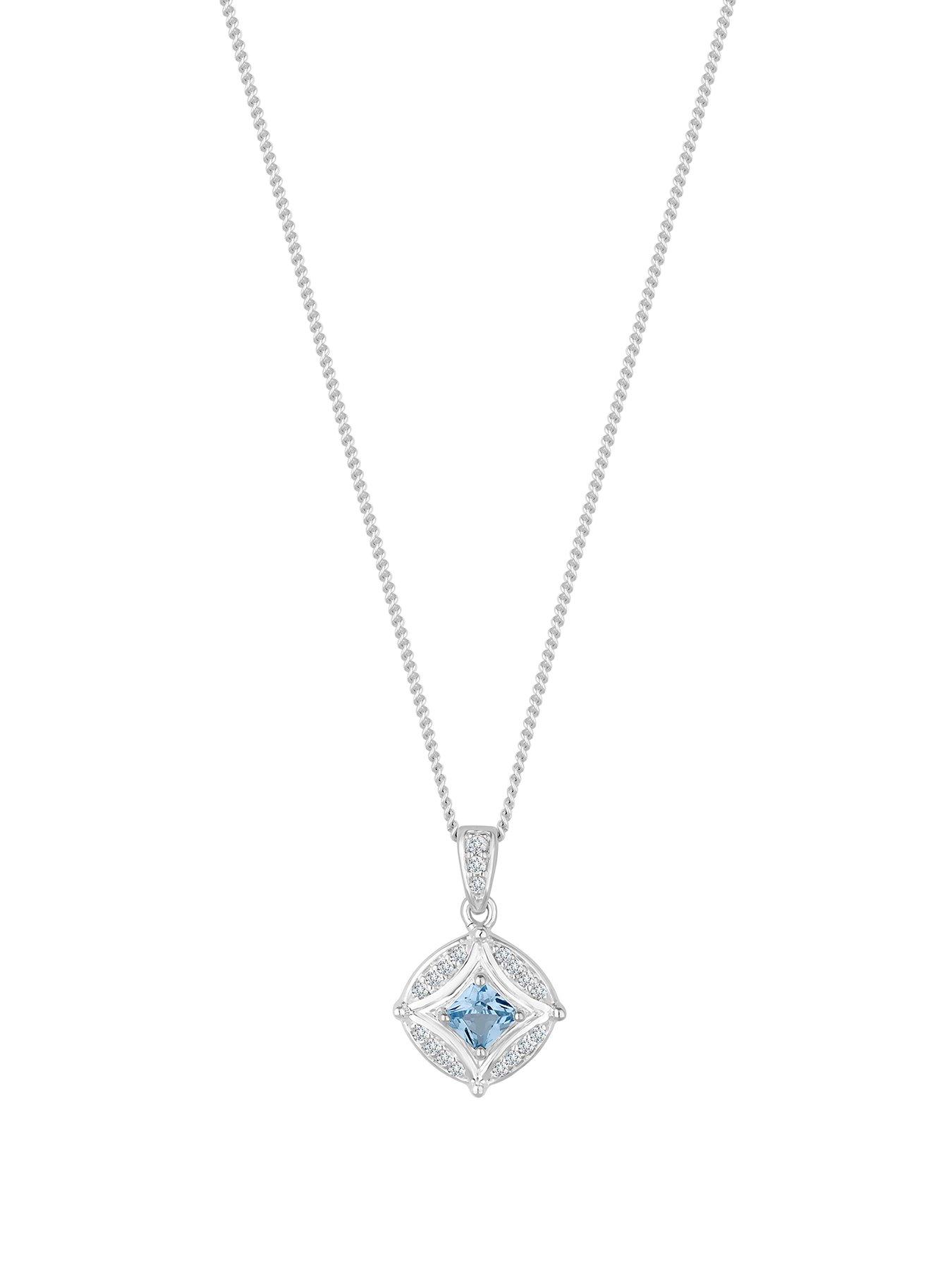 Product photograph of Simply Silver Sterling Silver 925 Blue Spinel And Cubic Zirconia Pendant from very.co.uk