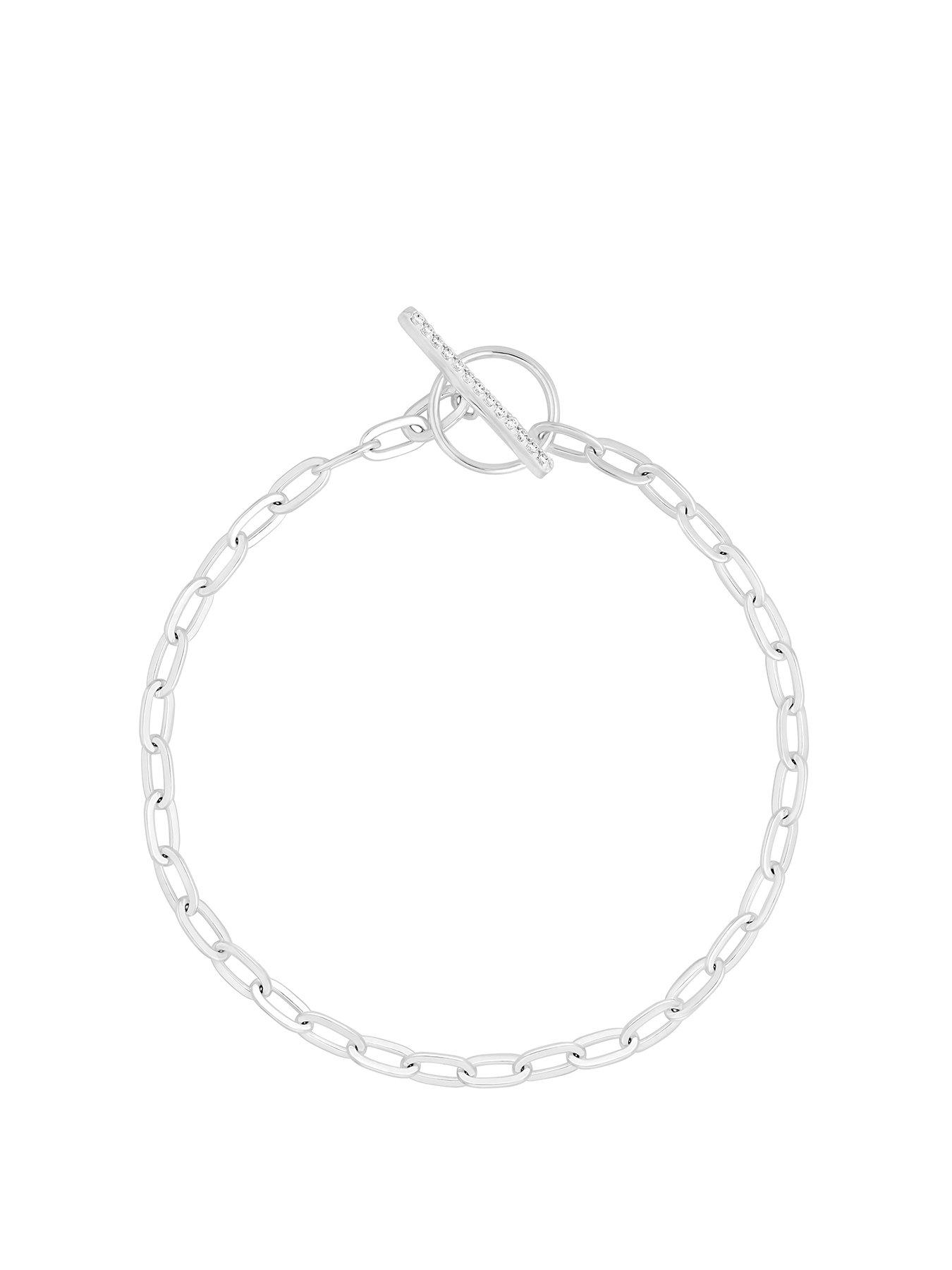 Product photograph of Simply Silver Sterling Silver 925 Polished And Pave T Bar Bracelet from very.co.uk