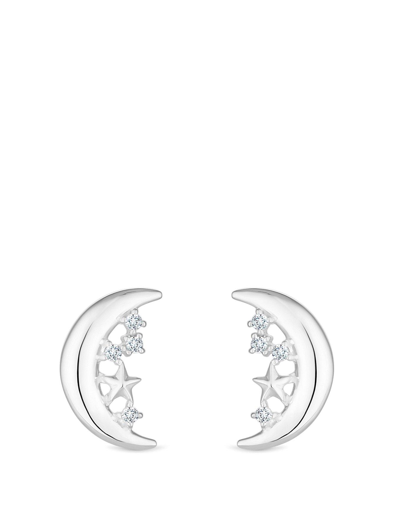 Product photograph of Simply Silver Sterling Silver 925 Polished And Cubic Zirconia Celestial Crescent Earrings from very.co.uk