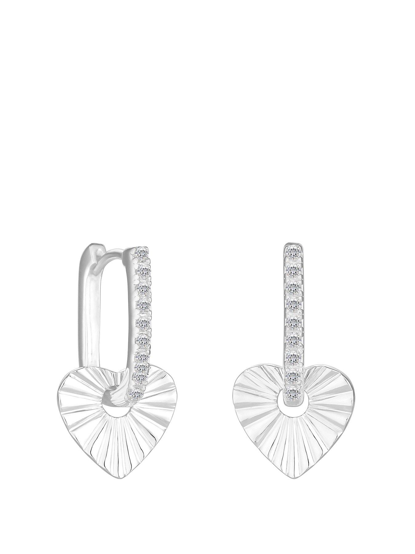 Product photograph of Simply Silver Sterling Silver 925 Polished And Pave Heart Charm Hoop Earring from very.co.uk