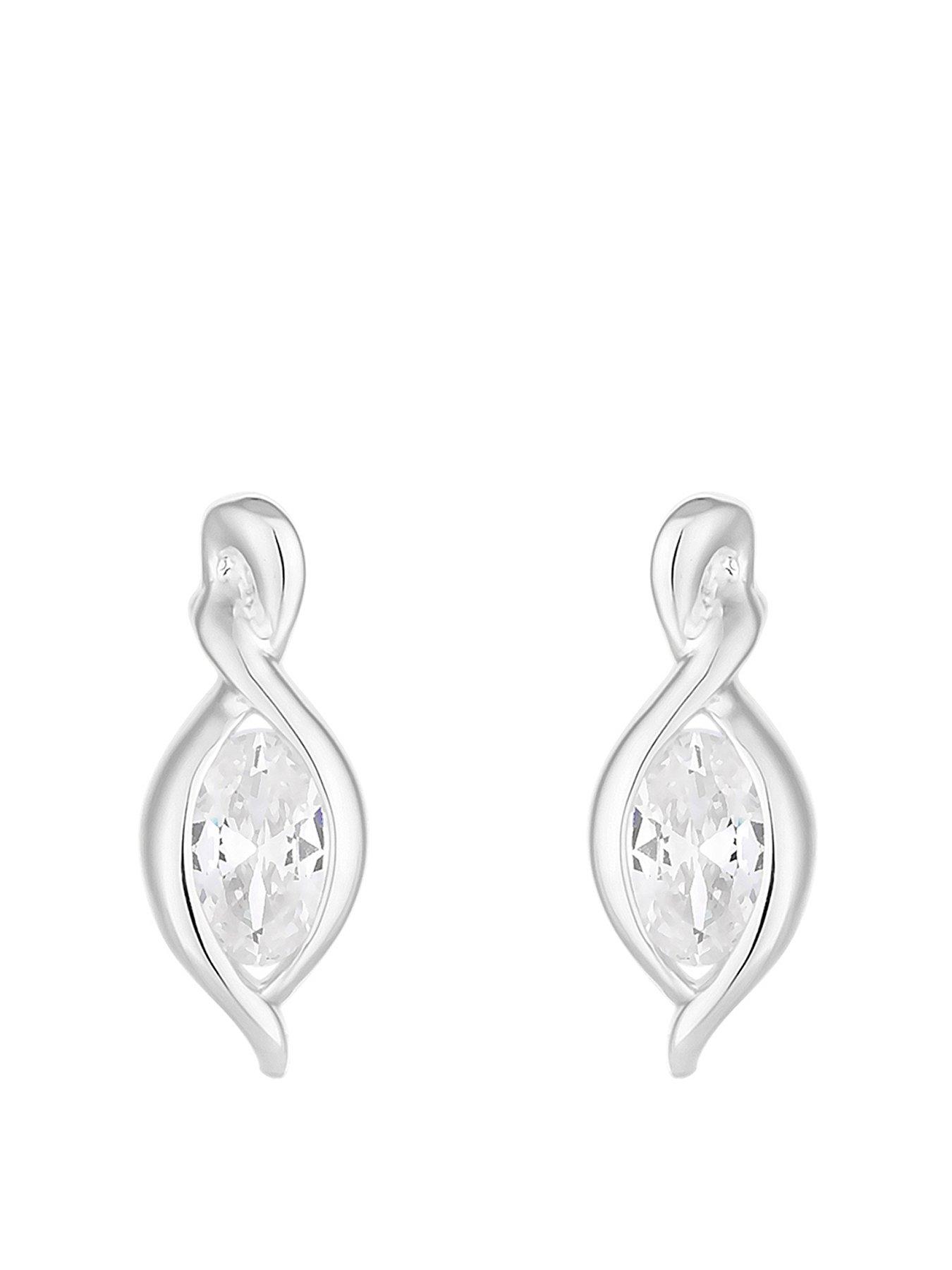 Product photograph of Simply Silver Sterling Silver 925 Cubic Zirconina Navette Earrings from very.co.uk