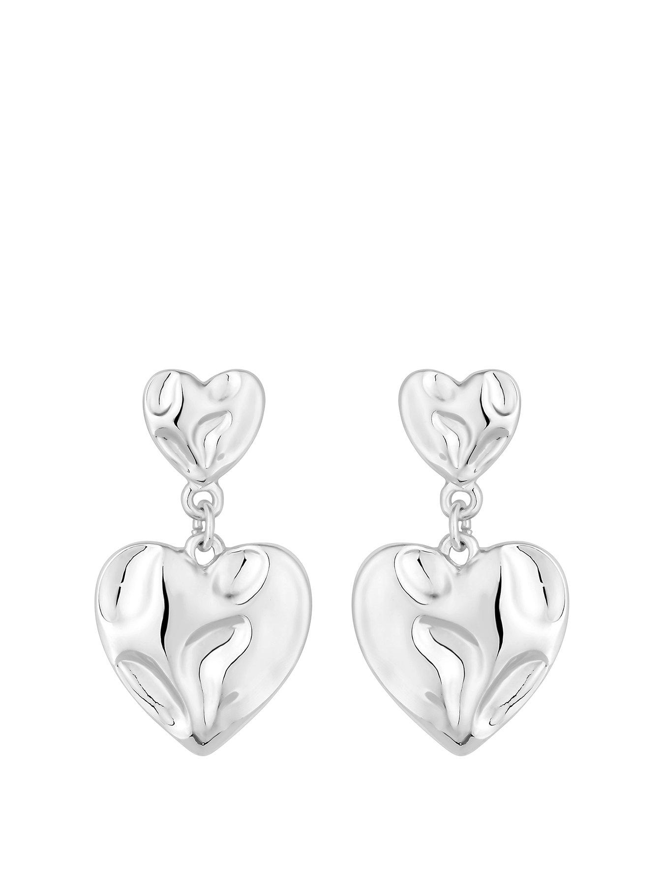 Product photograph of Mood Silver Polished Fluid Heart Double Drop Earring from very.co.uk