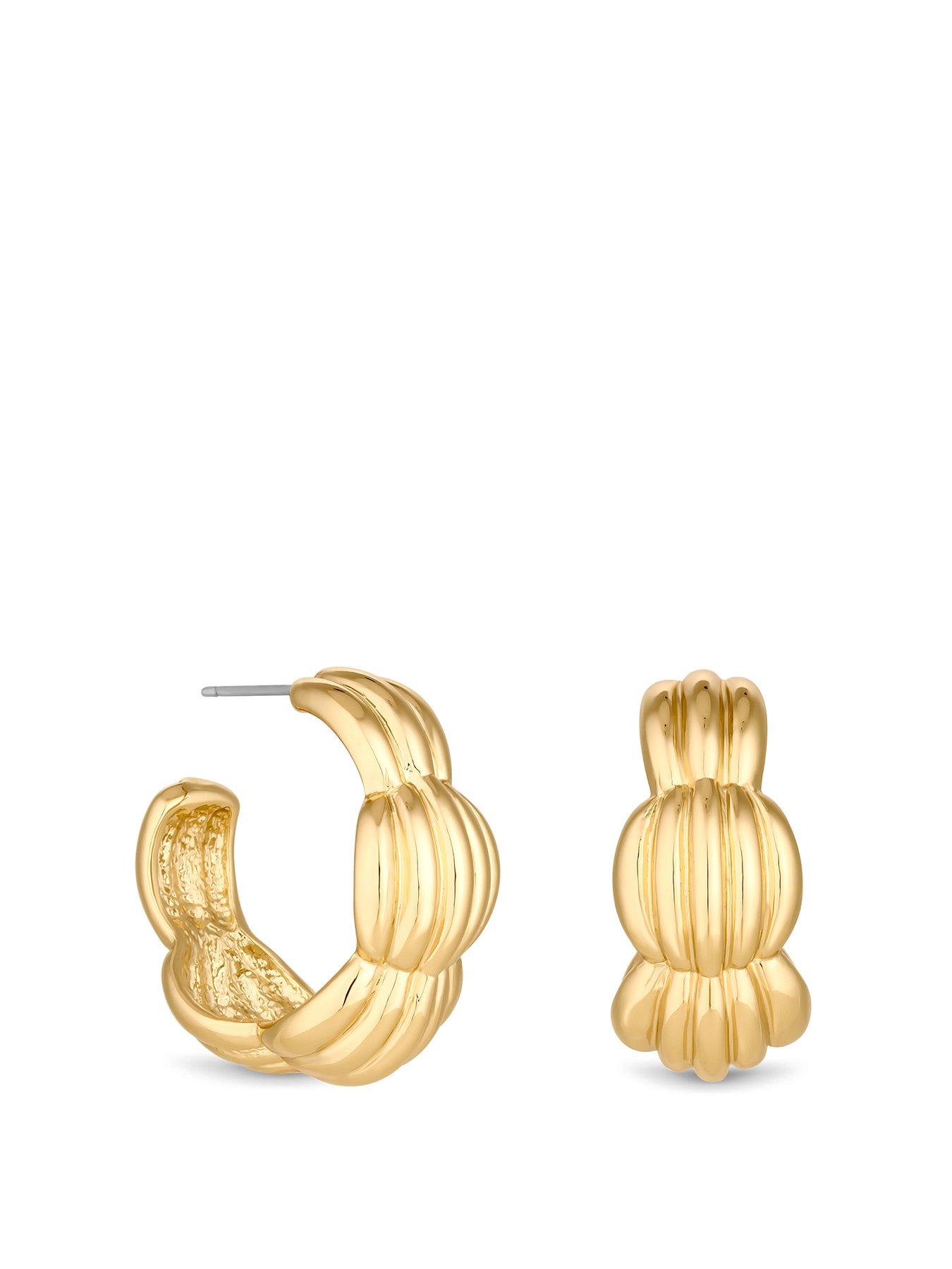 Product photograph of Mood Gold Polished Tapered Ribbed Hoop Earring from very.co.uk