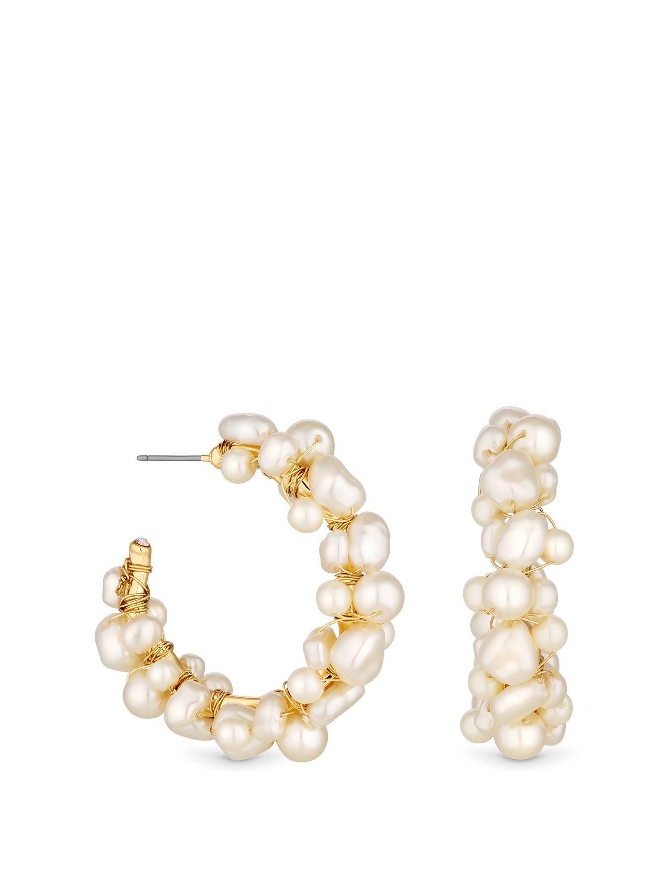 Product photograph of Mood Gold Cream Pearl Twist Hoop Earring from very.co.uk