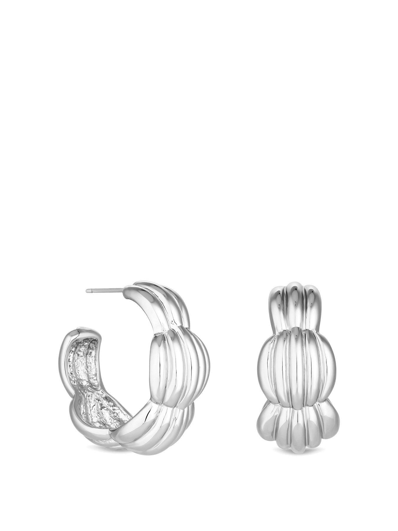 Product photograph of Mood Silver Polished Tapered Ribbed Hoop Earring from very.co.uk