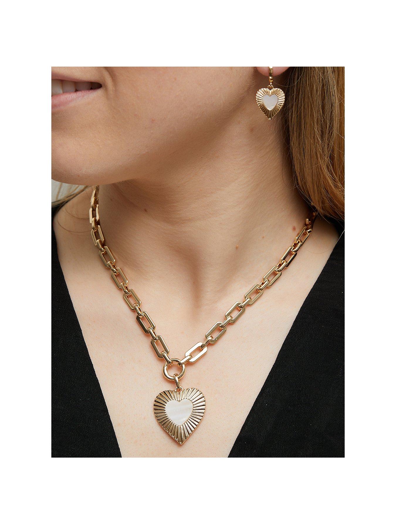 Product photograph of Mood Gold Mother Of Pearl Textured Heart Short Pendant Necklace from very.co.uk