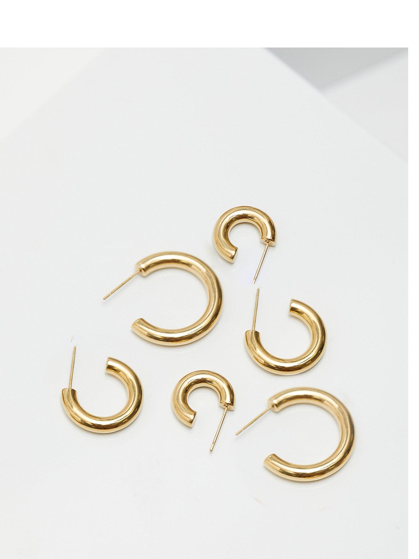 Product photograph of Mood Gold Stainless Steel Polished Simple Hoop Earrings - Pack Of 3 from very.co.uk