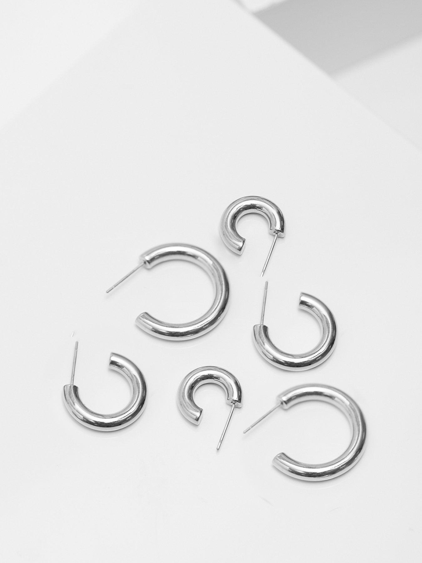 Product photograph of Mood Silver Stainless Steel Polished Simple Hoop Earrings - Pack Of 3 from very.co.uk