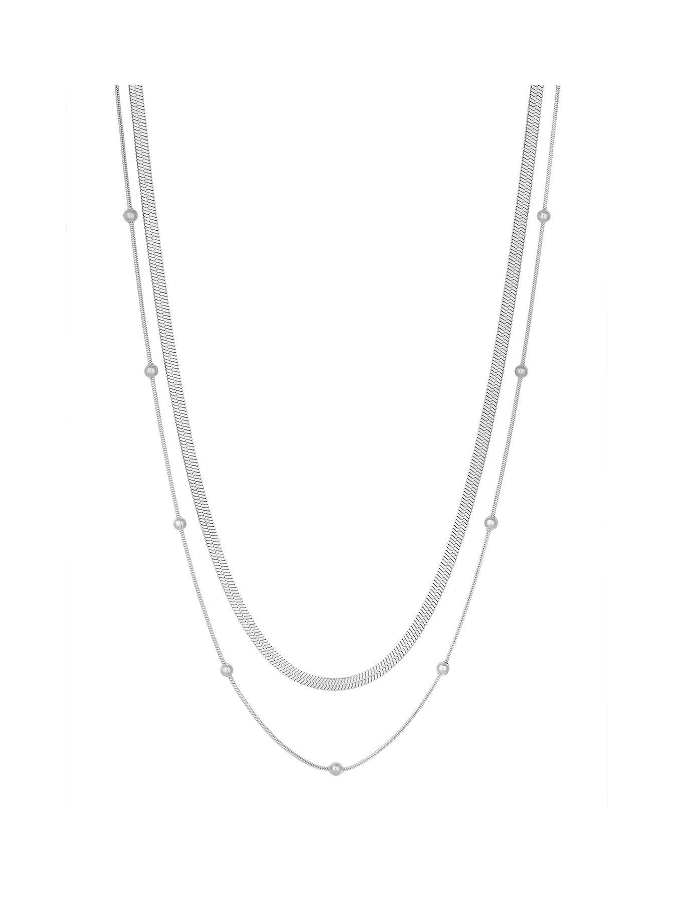 Product photograph of Mood Silver Stainless Steel Polished Simple Layered Necklaces - Pack Of 2 from very.co.uk