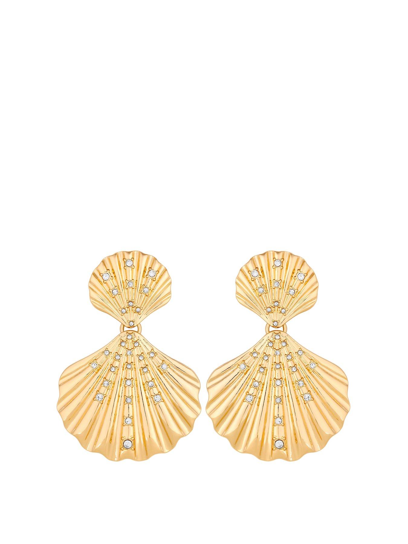 Product photograph of Lipsy Gold Plated Oversized Shell Earring from very.co.uk