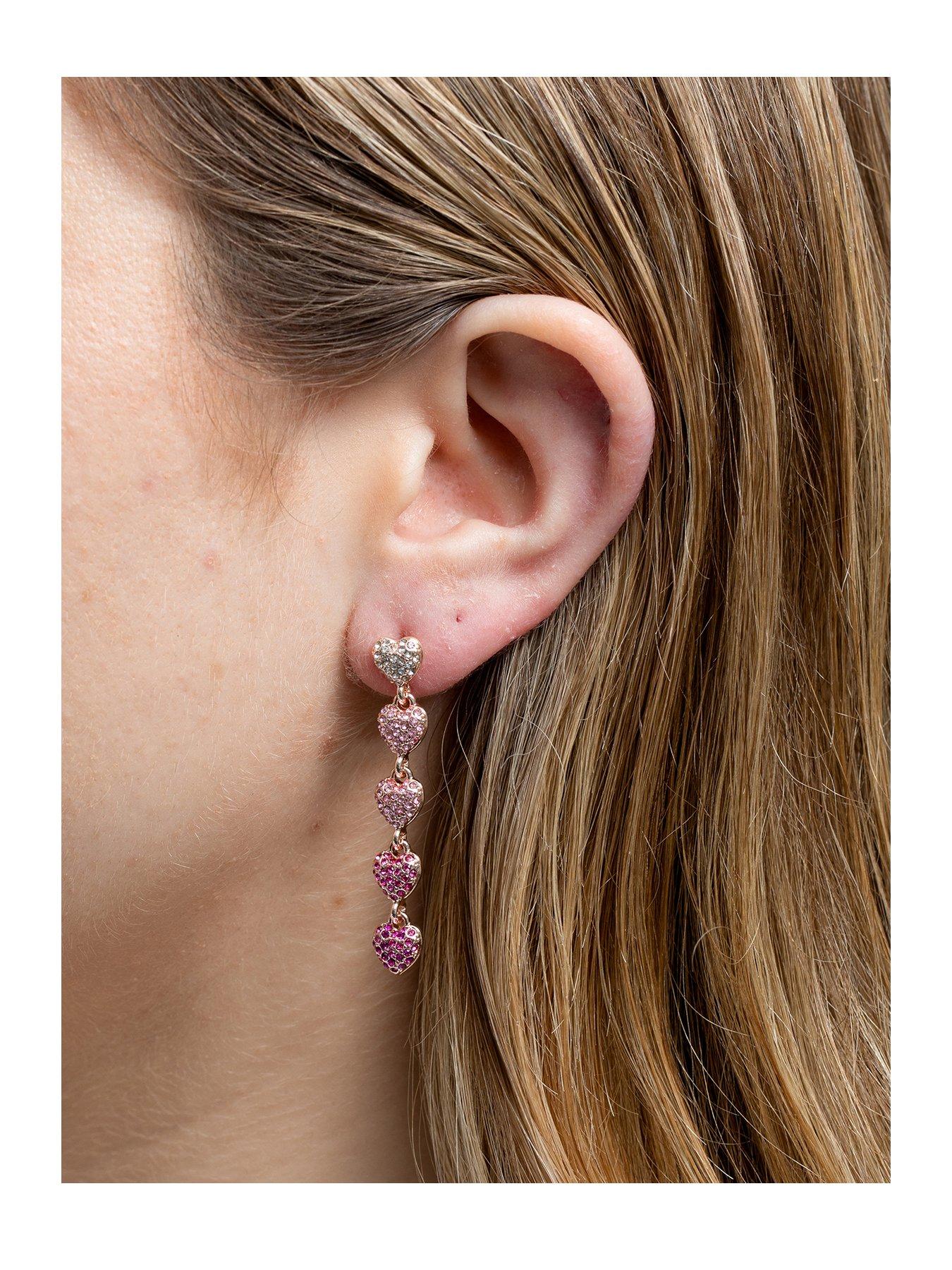 Product photograph of Lipsy Rose Gold Plated Micro Pave Tonal Pink Drop Earring from very.co.uk