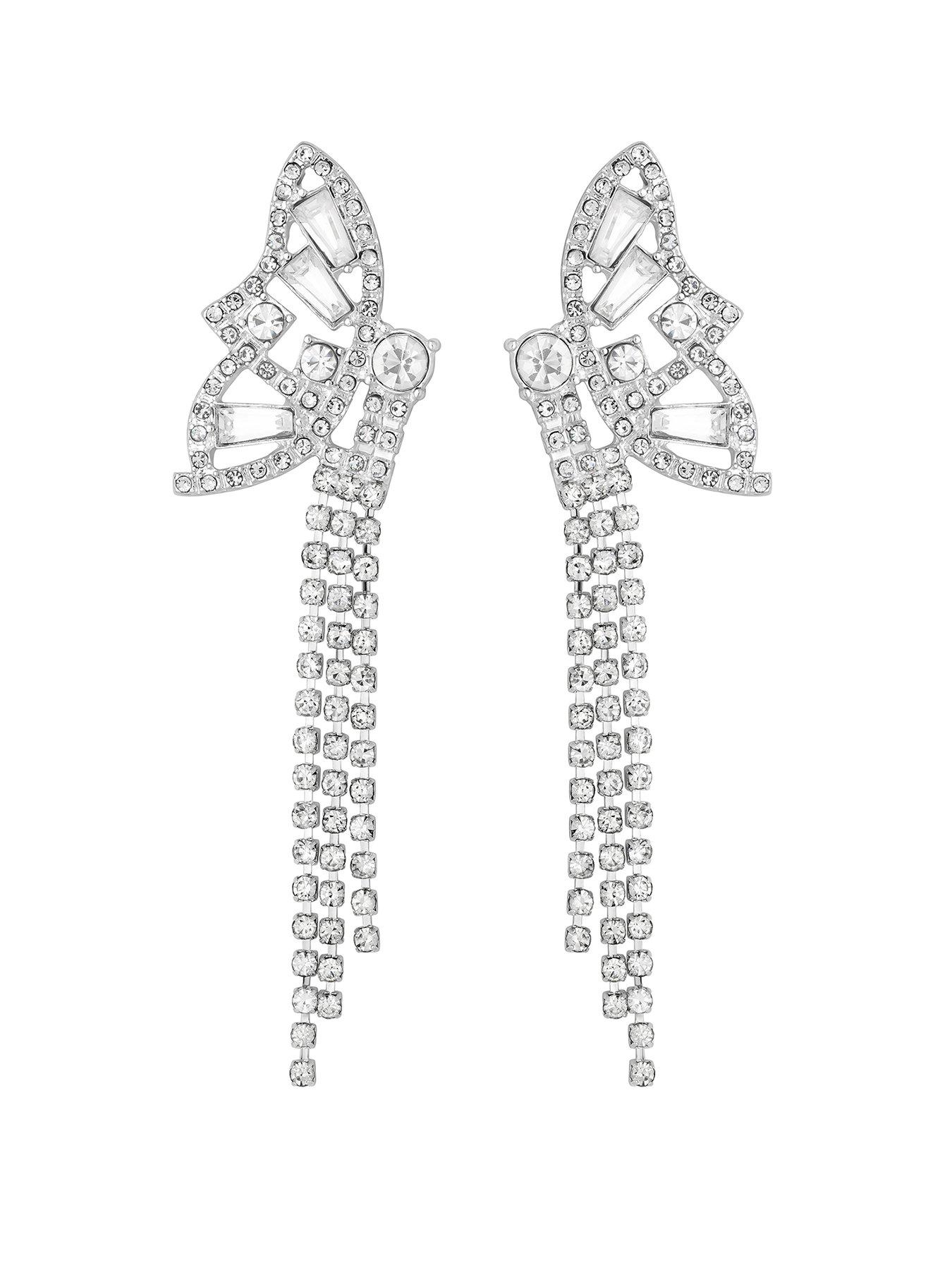 Product photograph of Lipsy Silver Crystal Statement Butterfly Earring from very.co.uk
