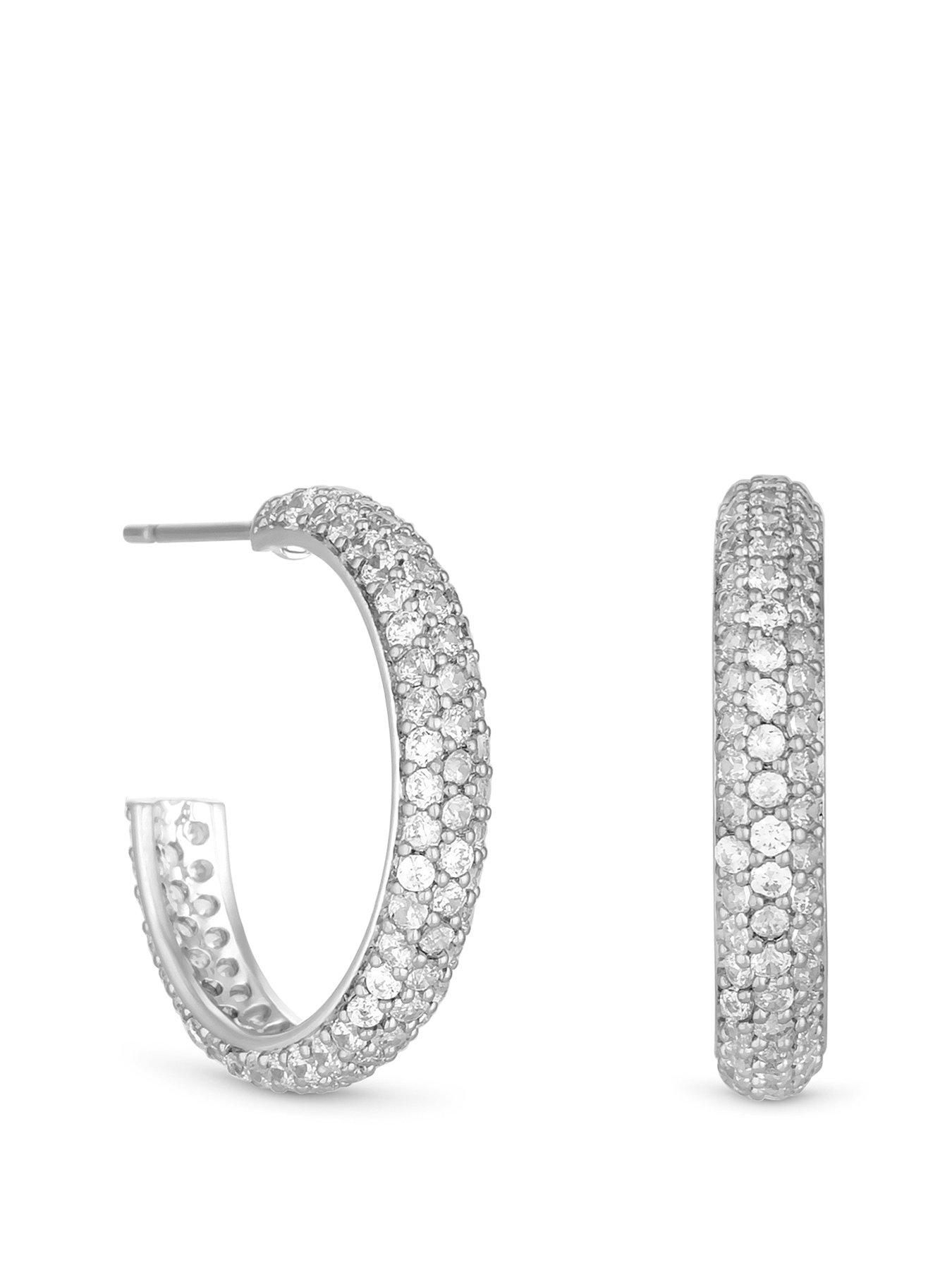 Product photograph of Jon Richard Silver Plated Cubic Zirconia Pave Hoop Earring from very.co.uk