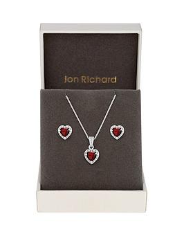 jon richard rhodium plate red cubic zirconia heart box set