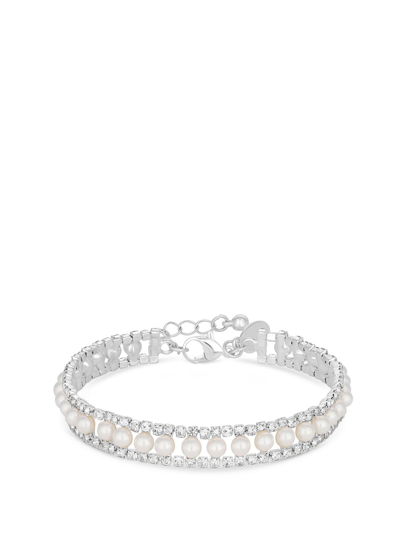 Product photograph of Jon Richard Silver Plate Pearl And Crystal Bracelet from very.co.uk