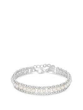 jon richard silver plate pearl and crystal bracelet