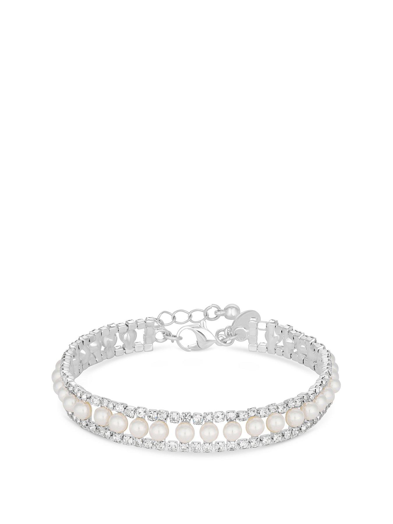 undefined Silver Plate Pearl And Crystal Bracelet