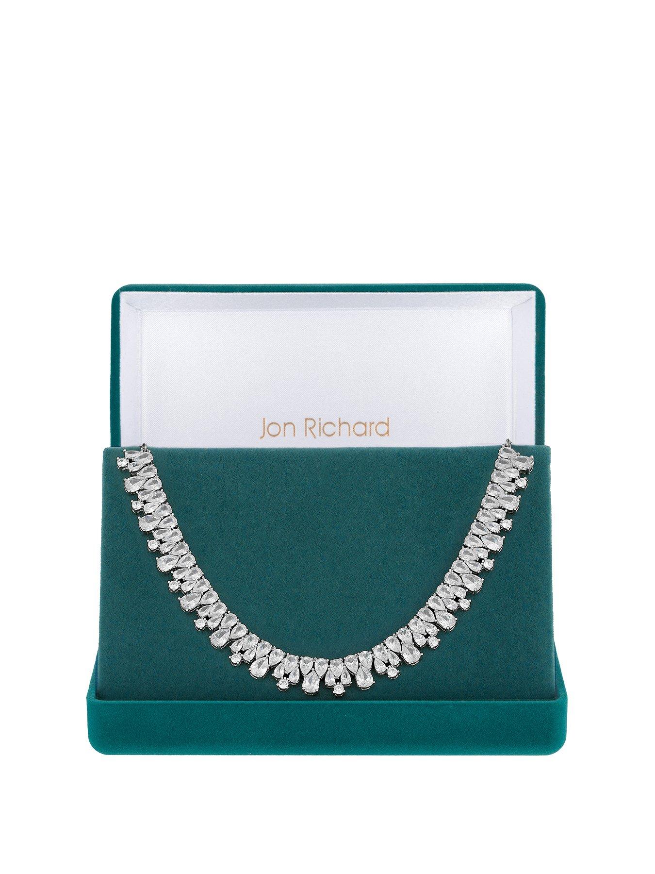 Product photograph of Jon Richard Rhodium Plate Cubic Zirconia Statement Necklace from very.co.uk