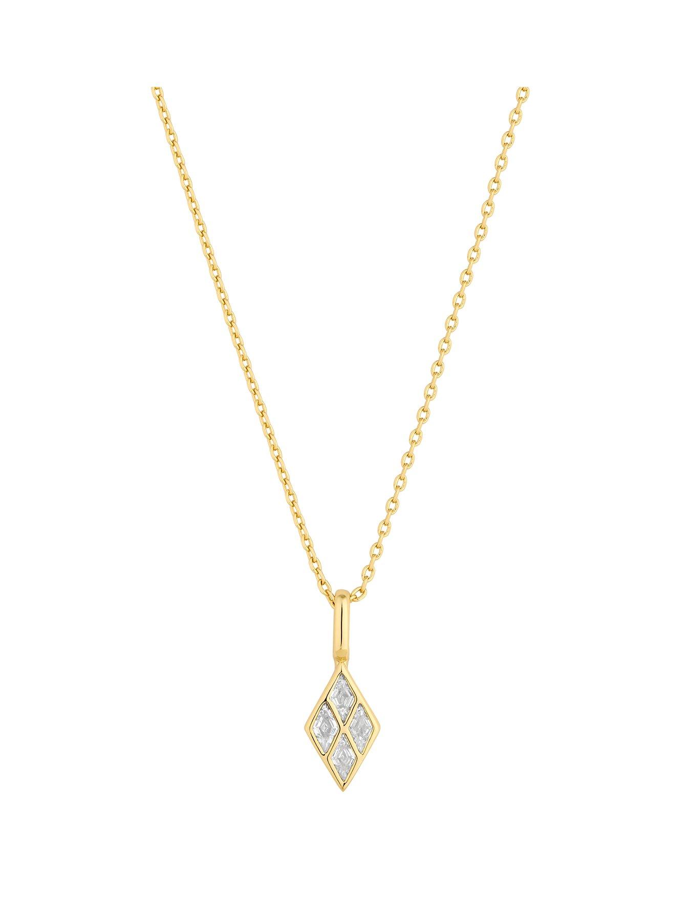 Product photograph of Inicio Gold Plate Diamond Shape Cubic Zirconia Pendant from very.co.uk
