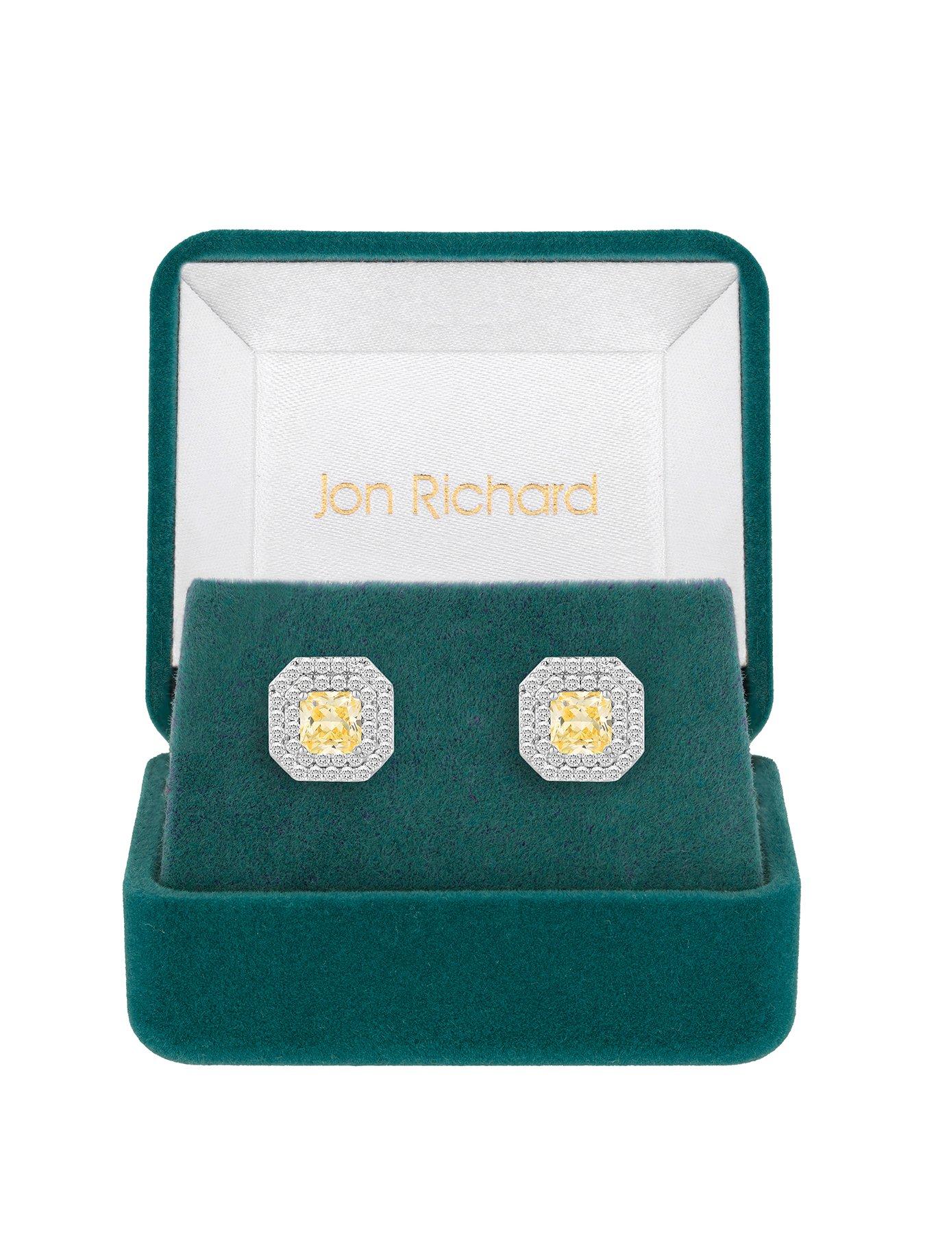 Product photograph of Jon Richard Rhodium Plate Yellow Cubic Zirconia Earrings from very.co.uk