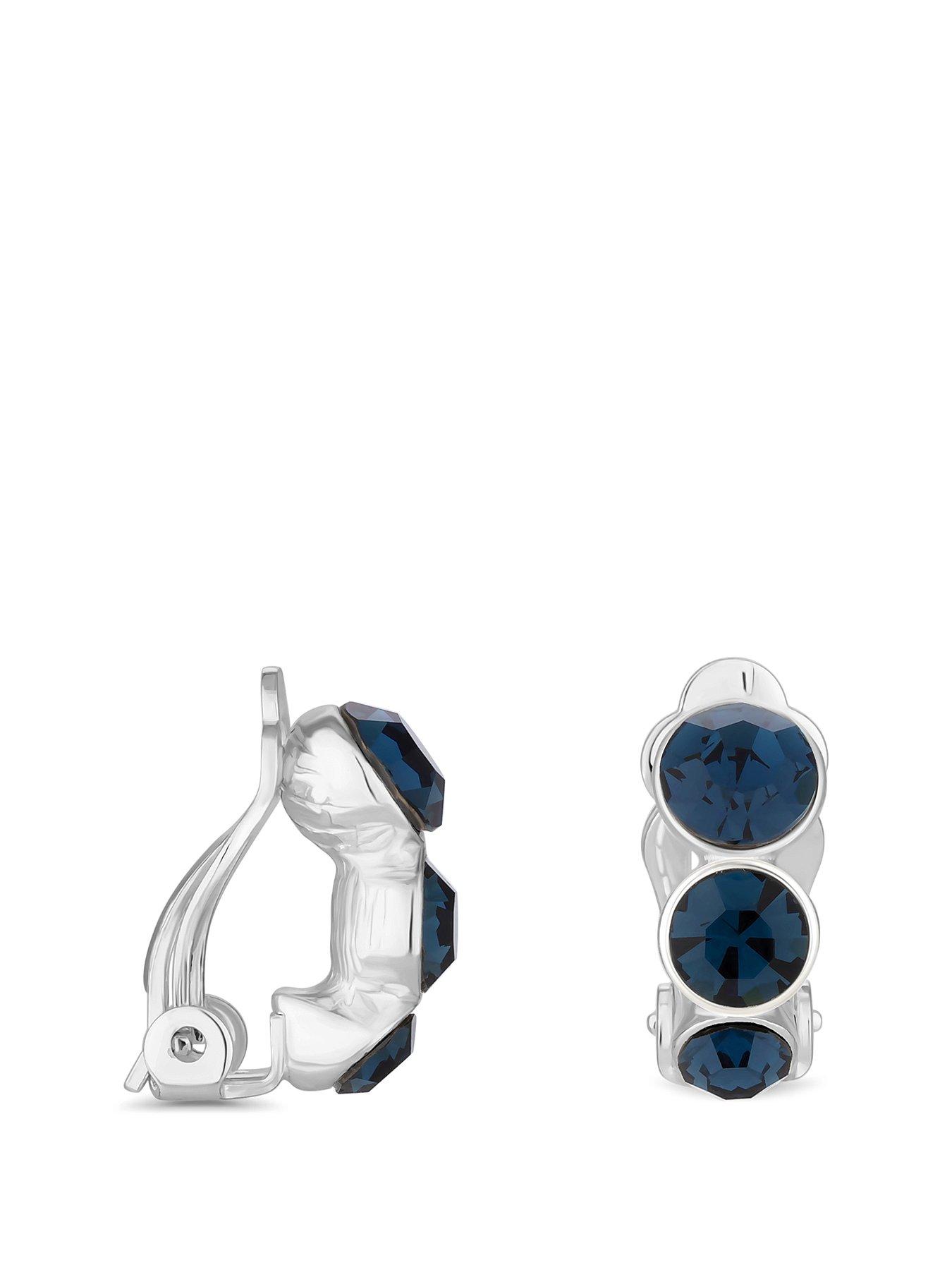 Product photograph of Jon Richard Silver Plated Graduated Blue Round Clip Earring from very.co.uk