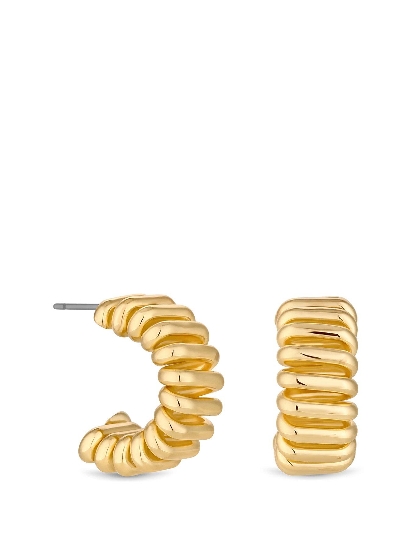 undefined Gold Plated Polished Ribbed Hoop Earring