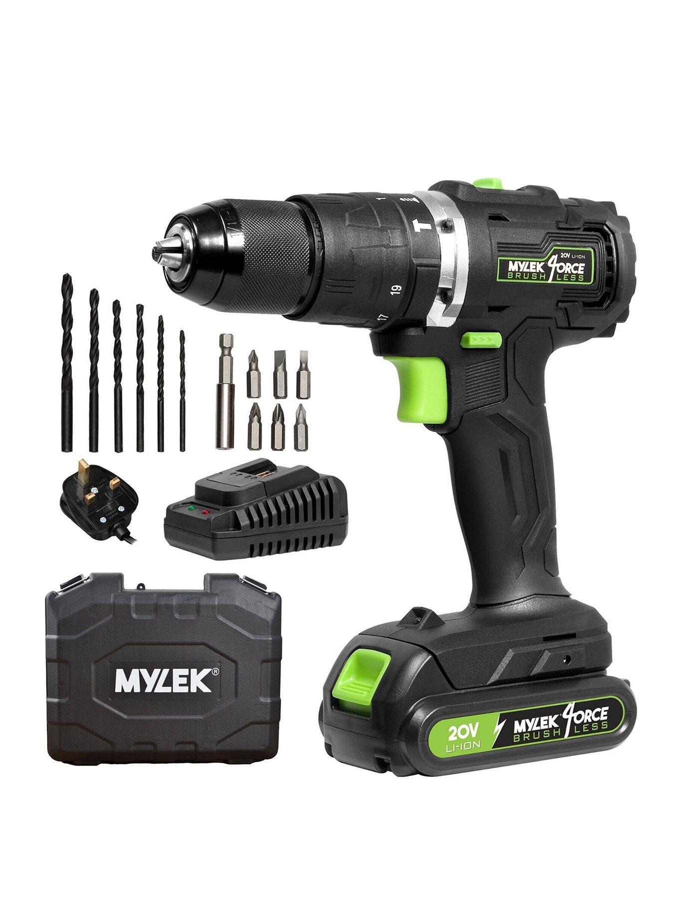 Mylek Cordless Drill 20V Brushless Driver Impact Hammer Action Combi Set with 2.0Ah Battery and Fast Charger, 50Nm Electric Screwdriver, 19+3 Torque,