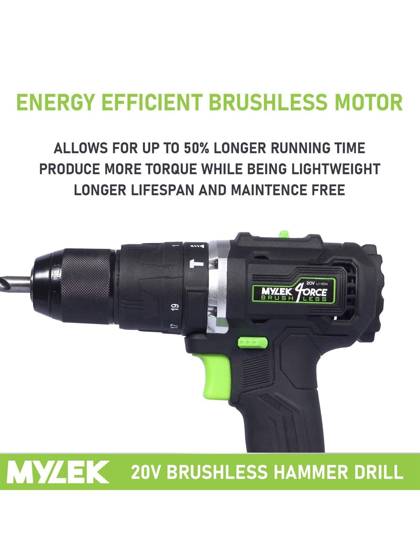Image 3 of 7 of Mylek Cordless Drill 20V Brushless Driver Impact Hammer Action Combi Set with 2.0Ah Battery and Fast Charger, 50Nm Electric Screwdriver, 19+3 Torque,