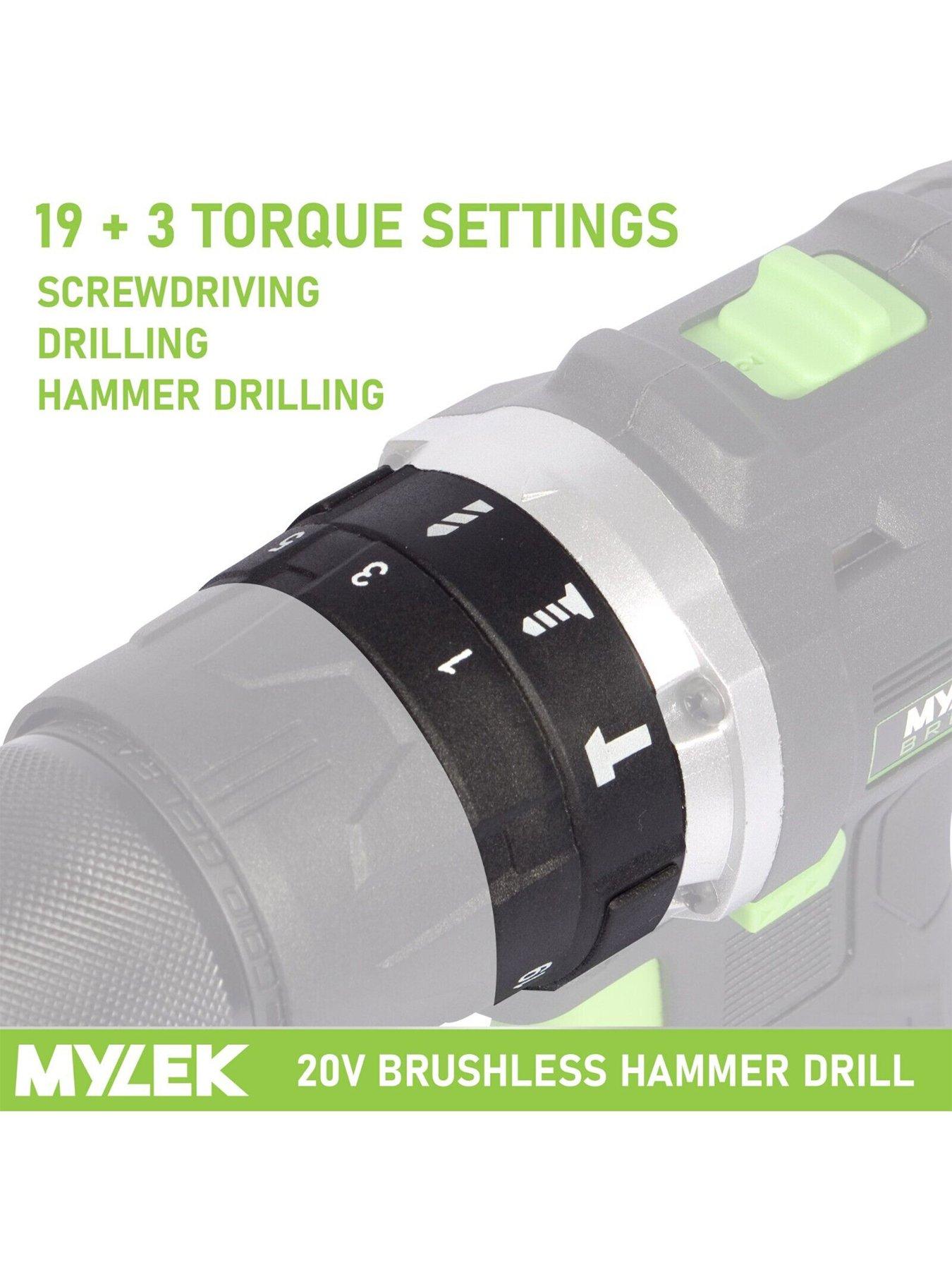 Image 6 of 7 of Mylek Cordless Drill 20V Brushless Driver Impact Hammer Action Combi Set with 2.0Ah Battery and Fast Charger, 50Nm Electric Screwdriver, 19+3 Torque,