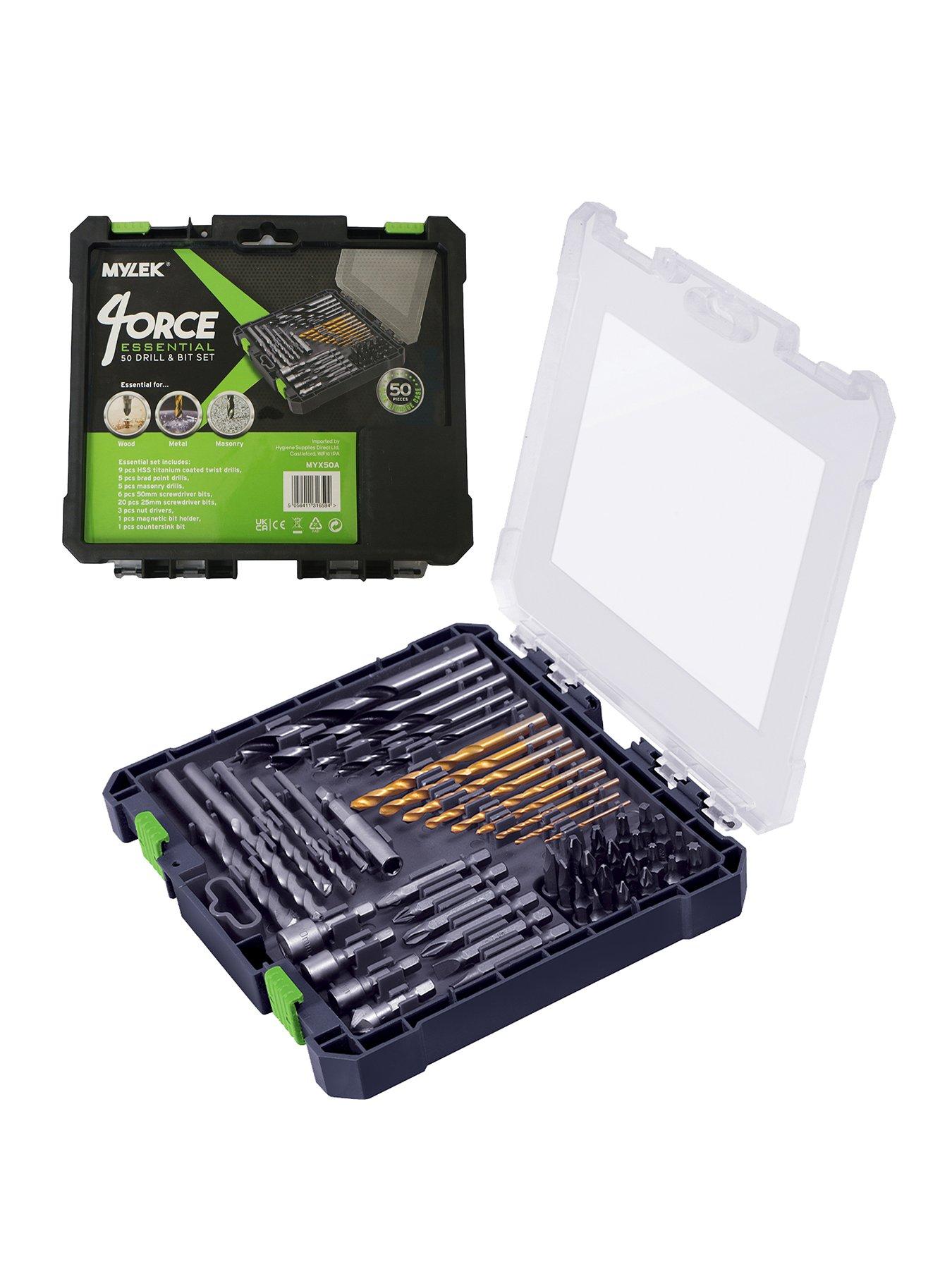 Image 1 of 7 of Mylek 50 Piece Drill Bit And Screwdriver Accessory Set - HSS, Cobalt, High Speed for Use on Wood, Masonry, Metal, Plastic &amp; More - With Storage Case