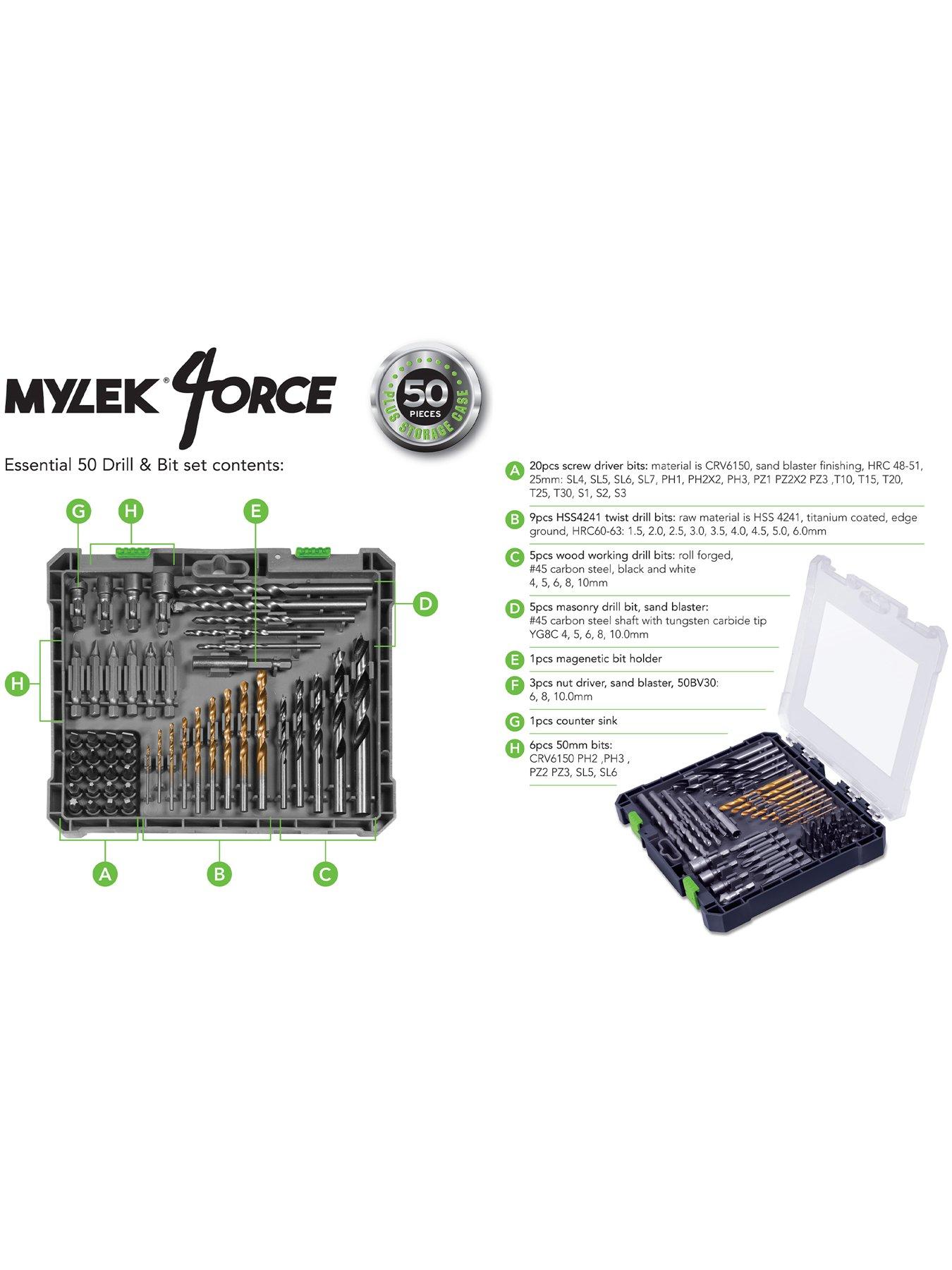 Image 2 of 7 of Mylek 50 Piece Drill Bit And Screwdriver Accessory Set - HSS, Cobalt, High Speed for Use on Wood, Masonry, Metal, Plastic &amp; More - With Storage Case