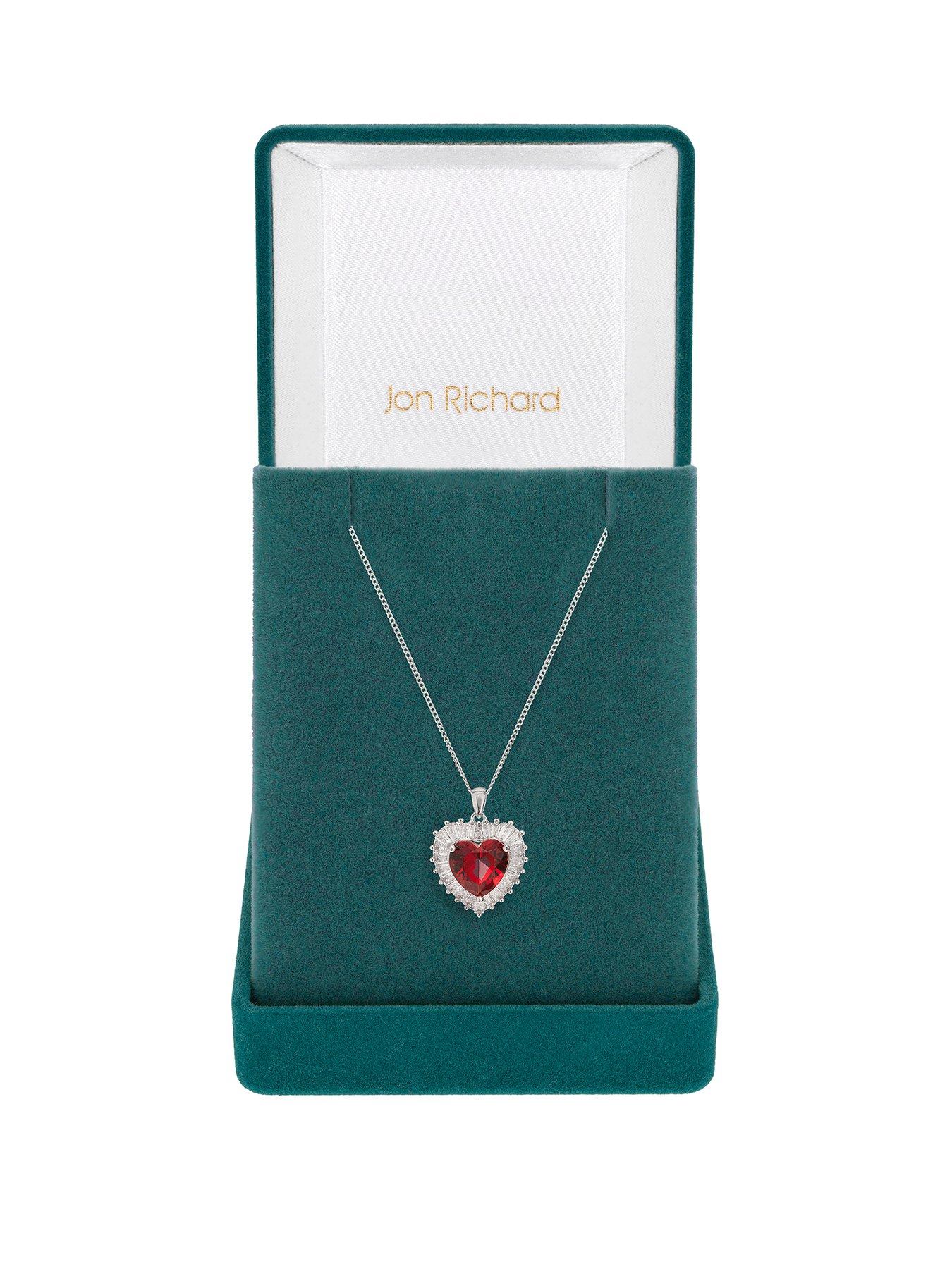 Product photograph of Jon Richard Rhodium Plate Cubic Zirconia Ruby Heart Pendant from very.co.uk