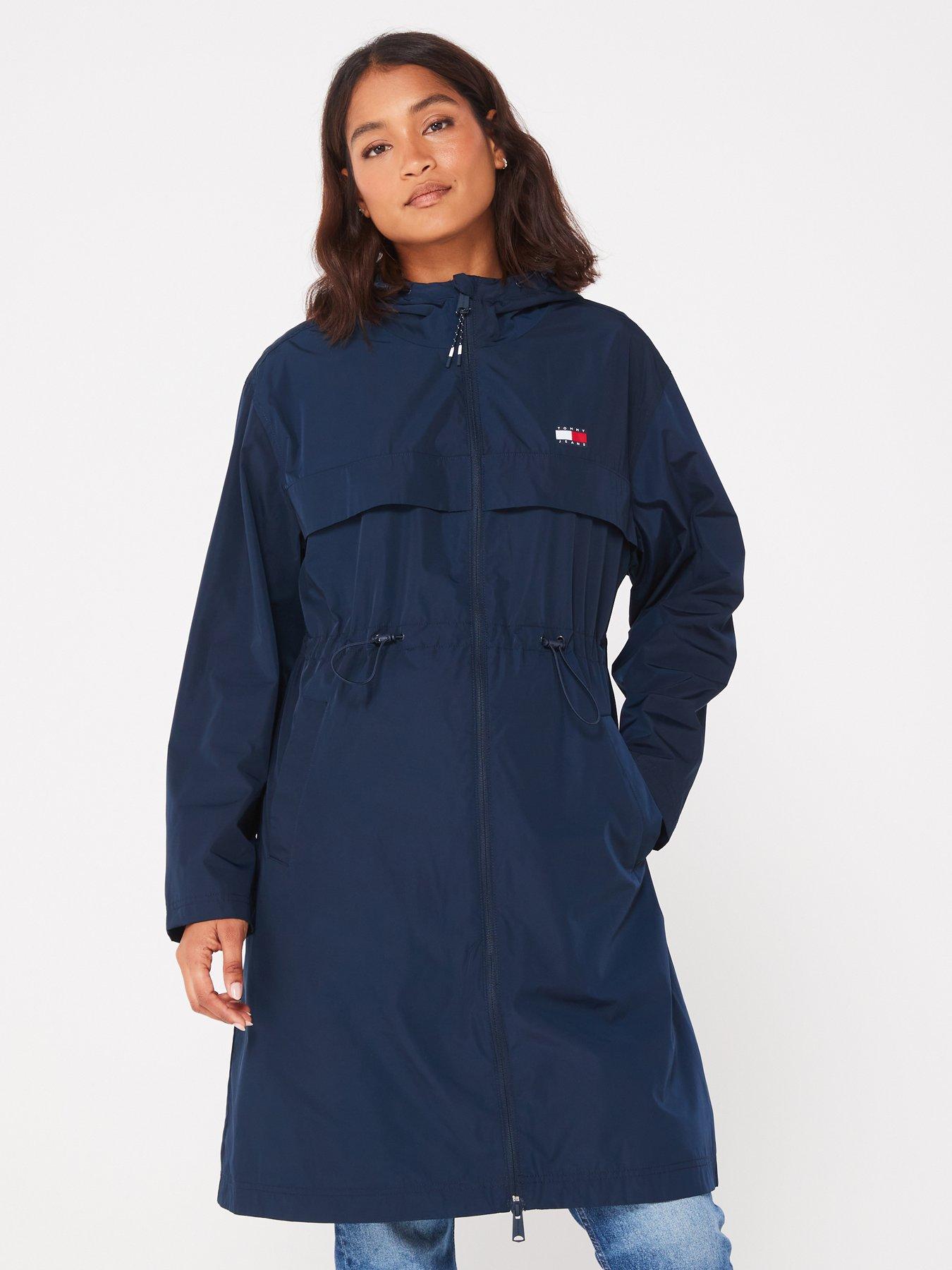 Drawstring Waist Raincoat Navy