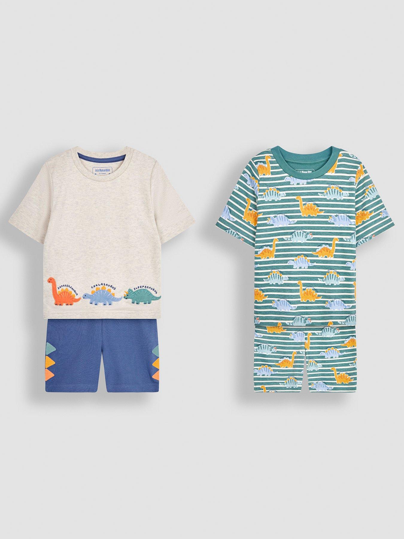 JoJo Maman Bebe Boys 2 Pack Dinosaur Pyjamas Green Very