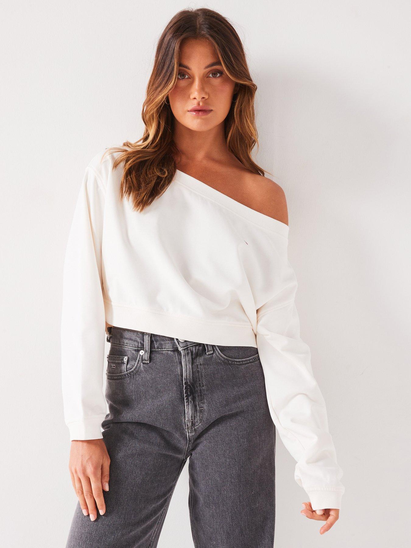 Slouchy Off The Shoulder Sweatshirt Cream