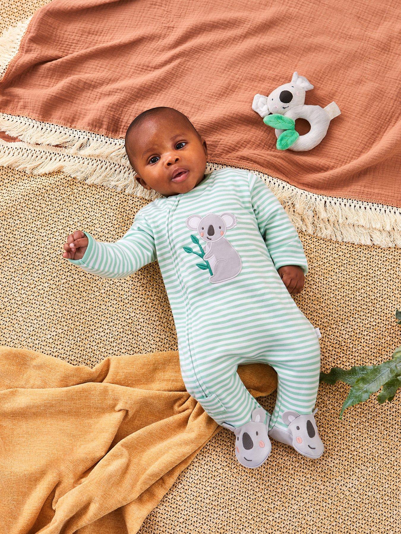 JoJo Maman Bebe Unisex Koala Applique Zip Sleepsuit Green Very