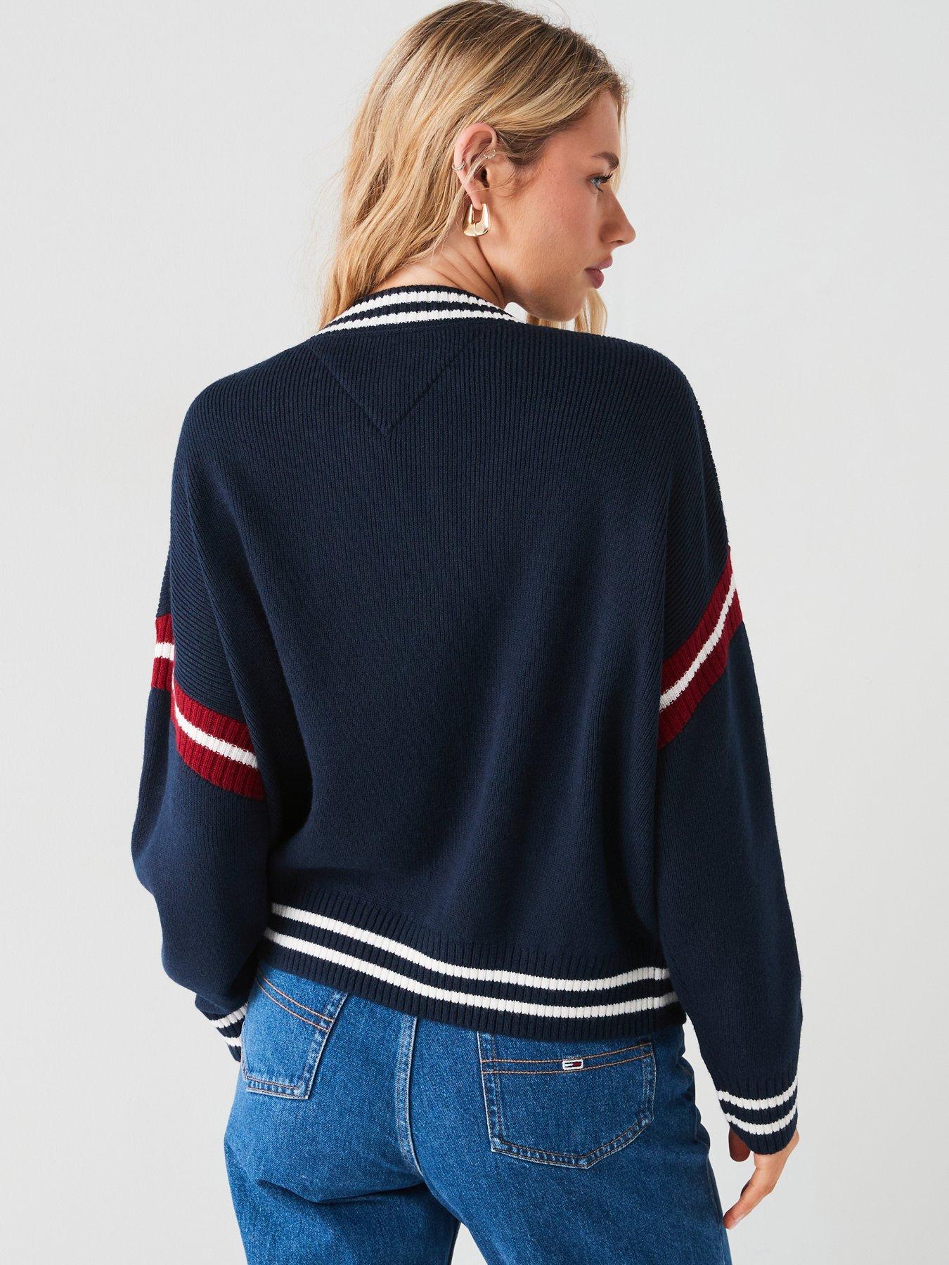 Tommy Jeans Letterman V Neck Jumper - Navy | Very.co.uk 