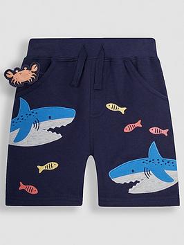 Jojo Maman Bebe Boys Shark Applique Pet In Pocket Shorts - Navy
