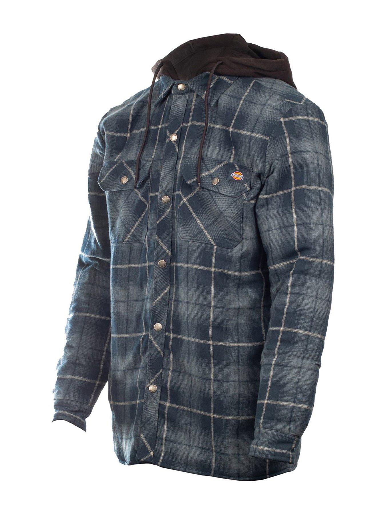 Mens Fleece Hood Flannel Shirt Jacket Blue