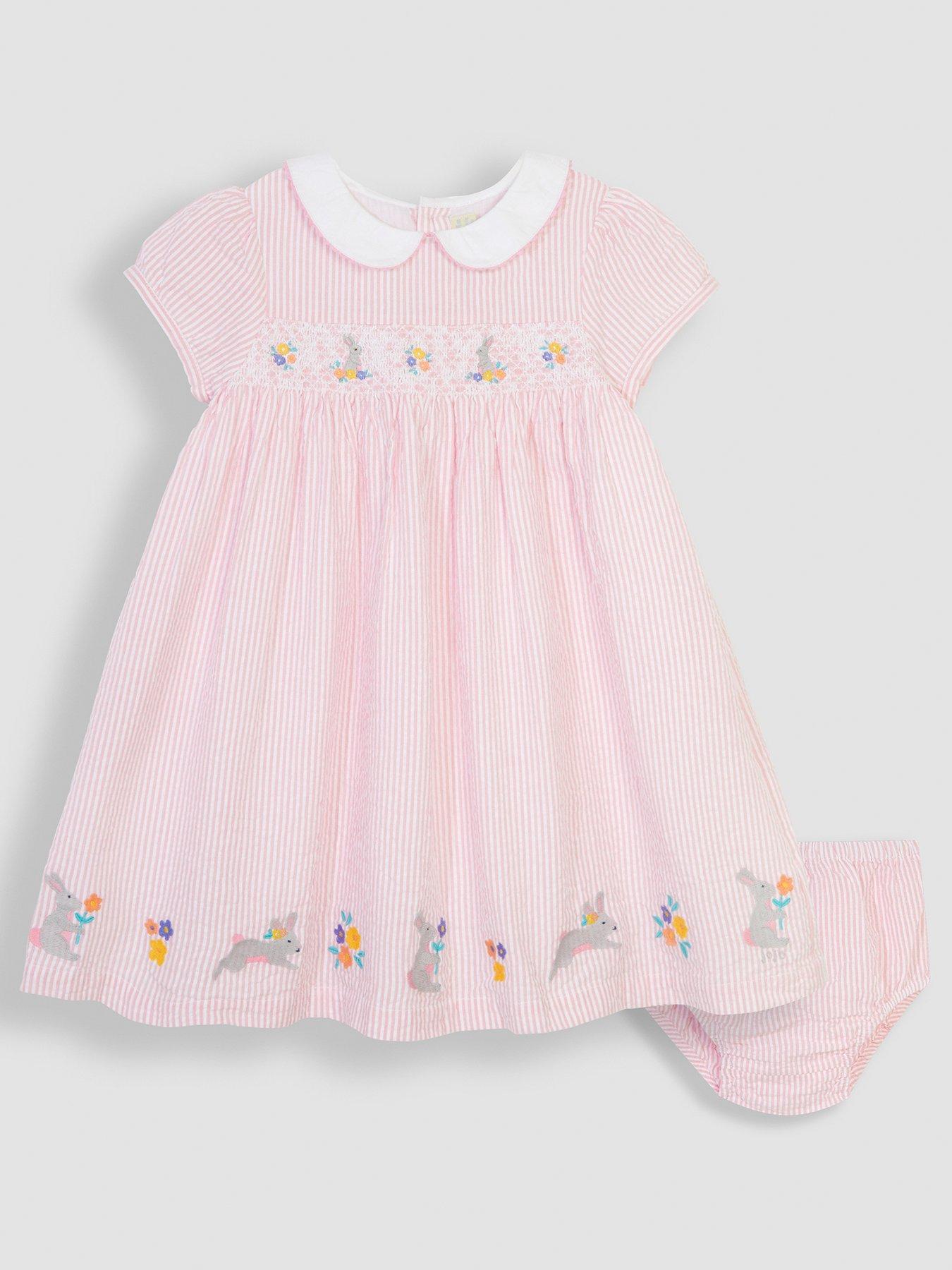 Jojo Maman Bebe Girls Bunny Embroidered Smocked Dress - Pink