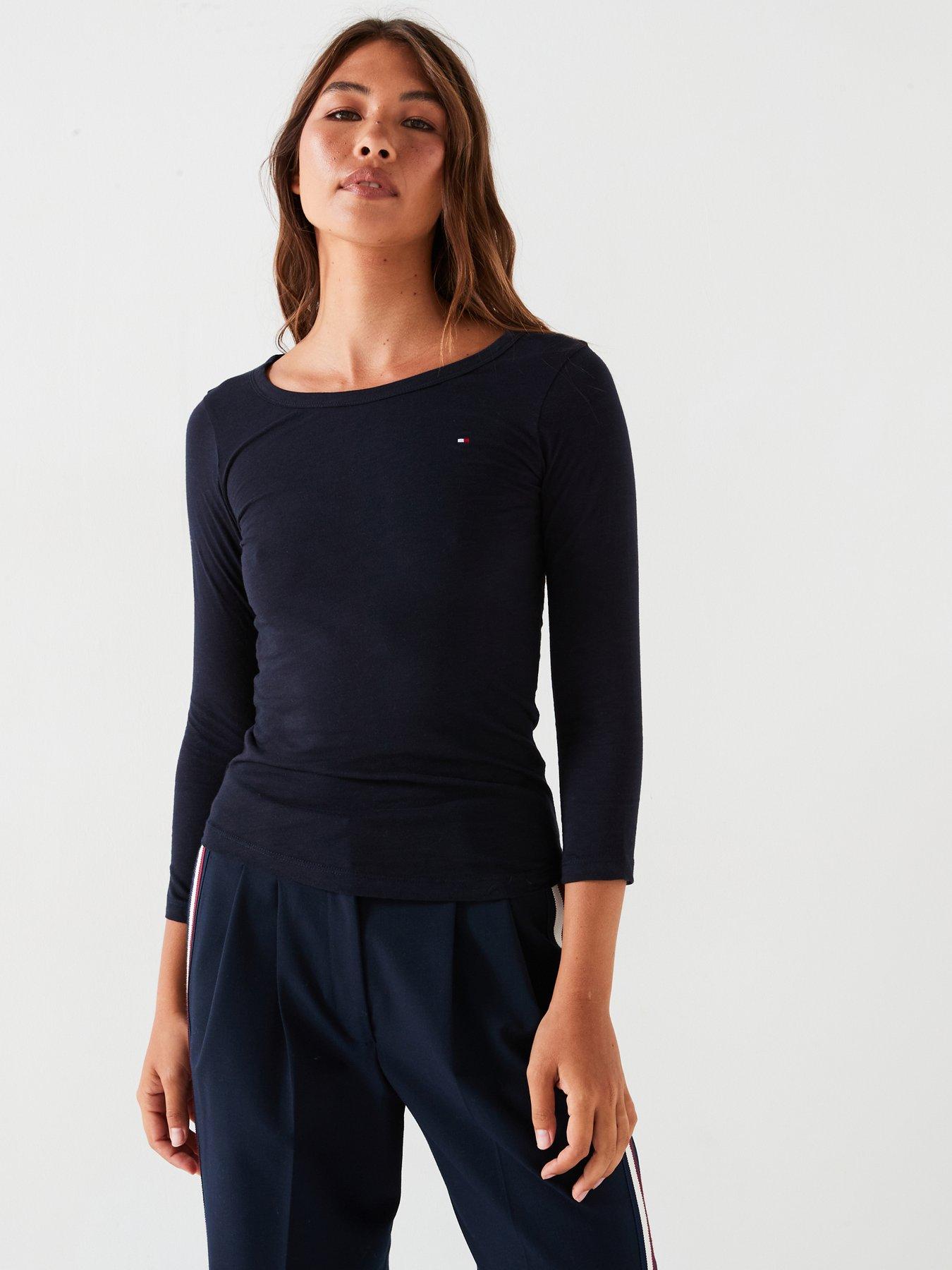 undefined Mini Logo 3/4 Sleeve Top - Navy