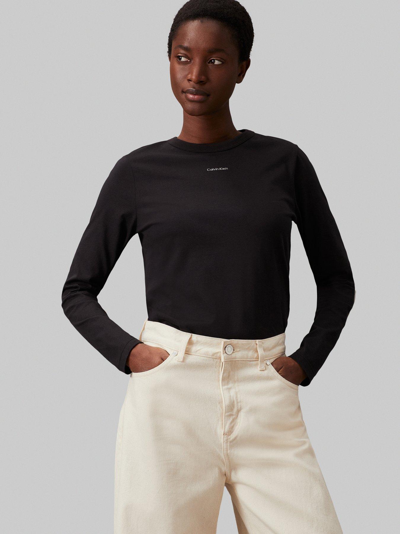 Calvin klein black long sleeve top best sale