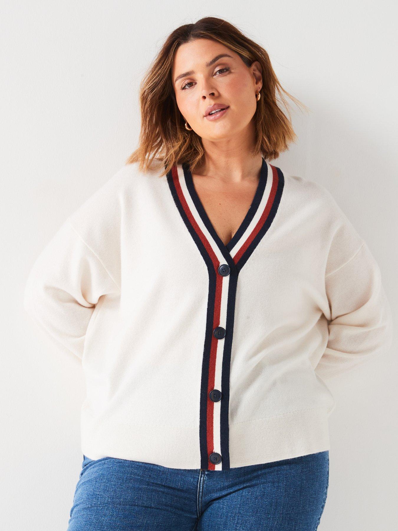 undefined Plus Size Stripe Detail Cardigan - White