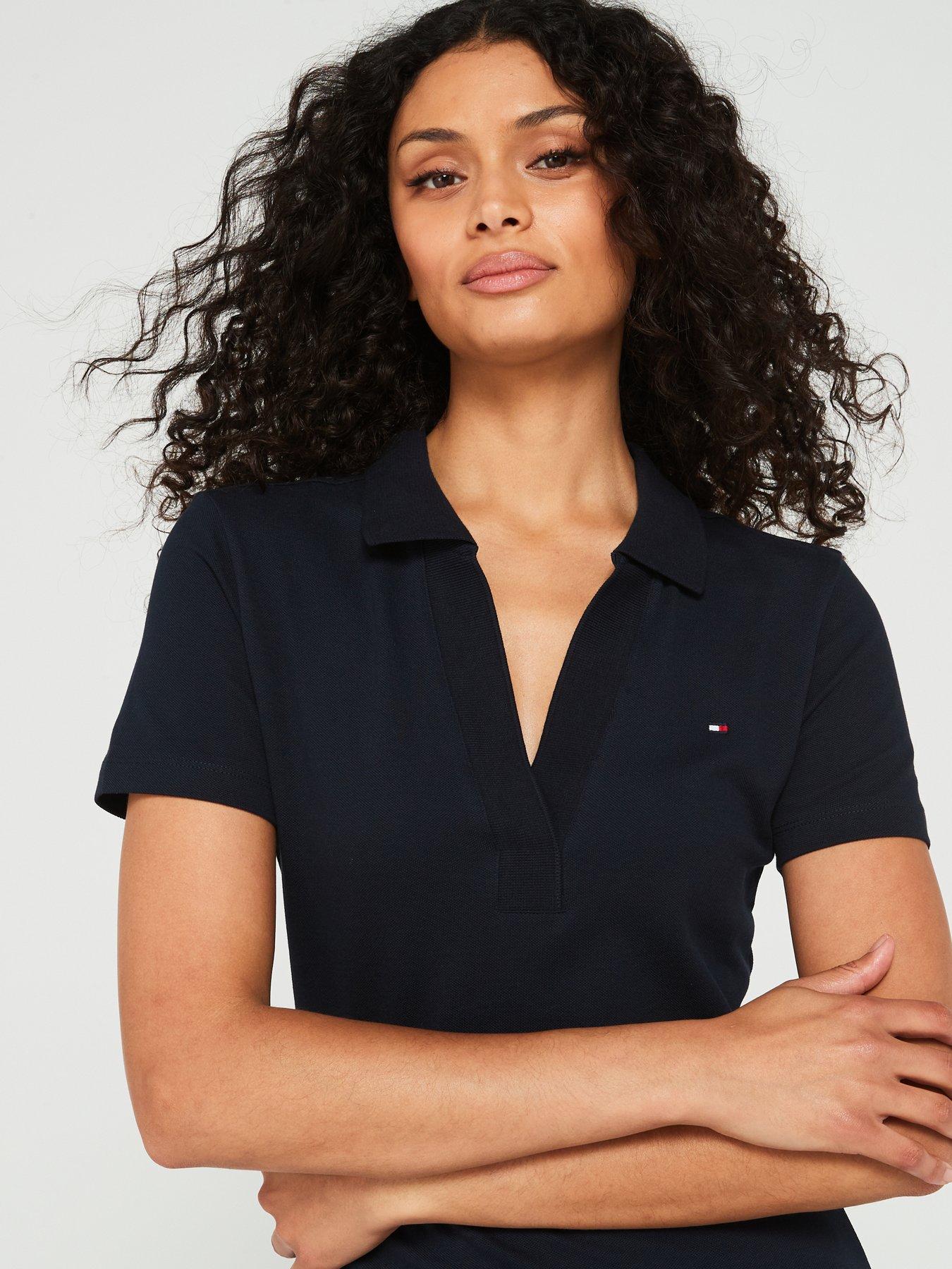 Tommy Hilfiger Open Neck Polo Mini Dress - Navy | Very.co.uk