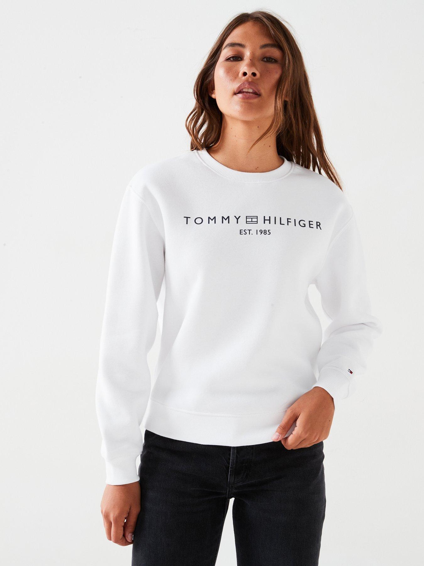 Tommy Hilfiger Logo Crewneck Sweatshirt - White, White, Size Xs = Uk 6, Women