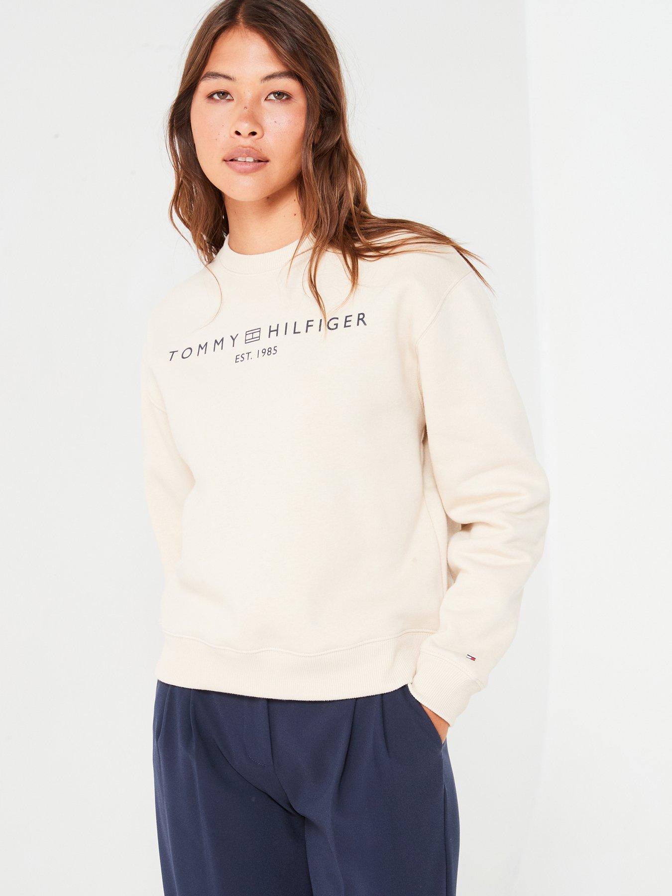 Tommy Hilfiger Logo Crew Neck Sweatshirt Beige Very