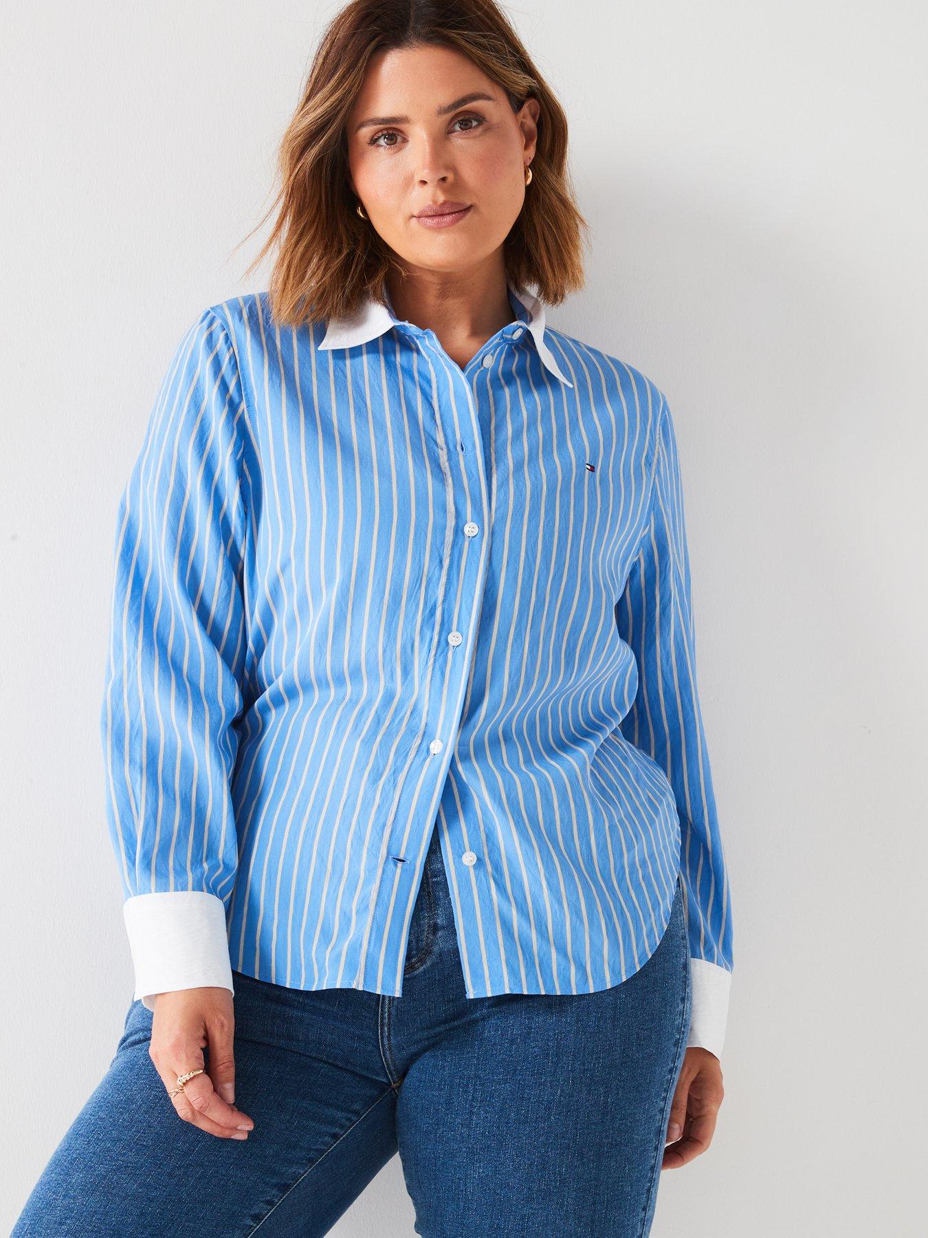 undefined Plus Size Striped Shirt - Blue
