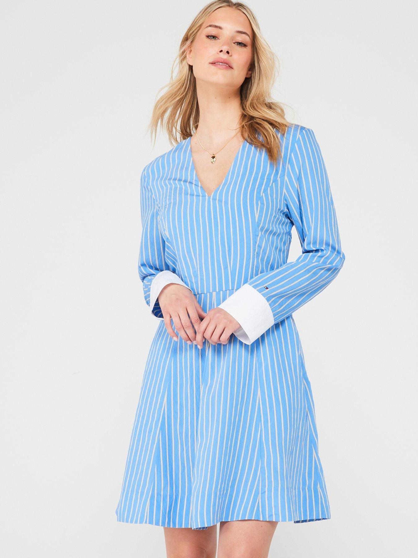 undefined Striped Fit And Flare Mini Dress - Blue